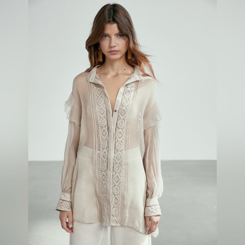 Massimo Dutti Limited Edition 100% silk embroidered shirt